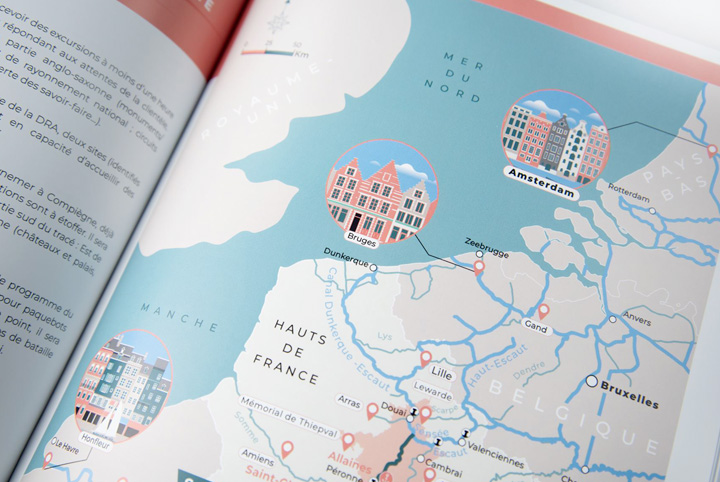 Illustrated map of the Canal Seine-Nord Europe by Atelier Cartographik