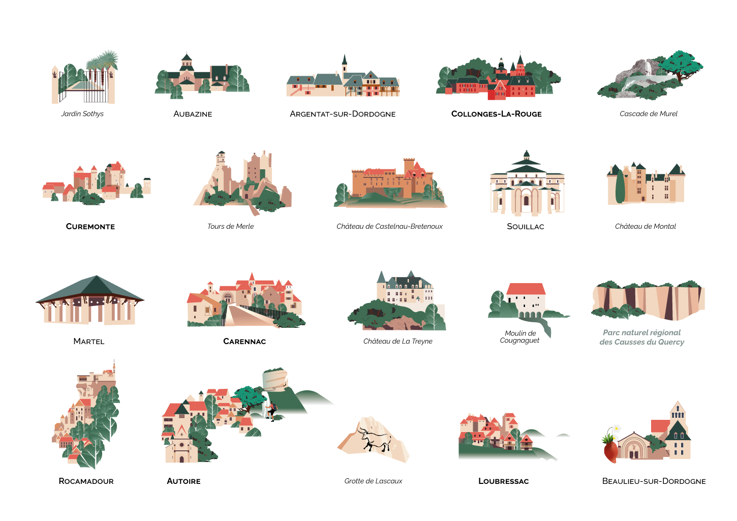 illustration, architecture, town illustration, village illustration, Lascaux illustration, L'Atelier Cartographik